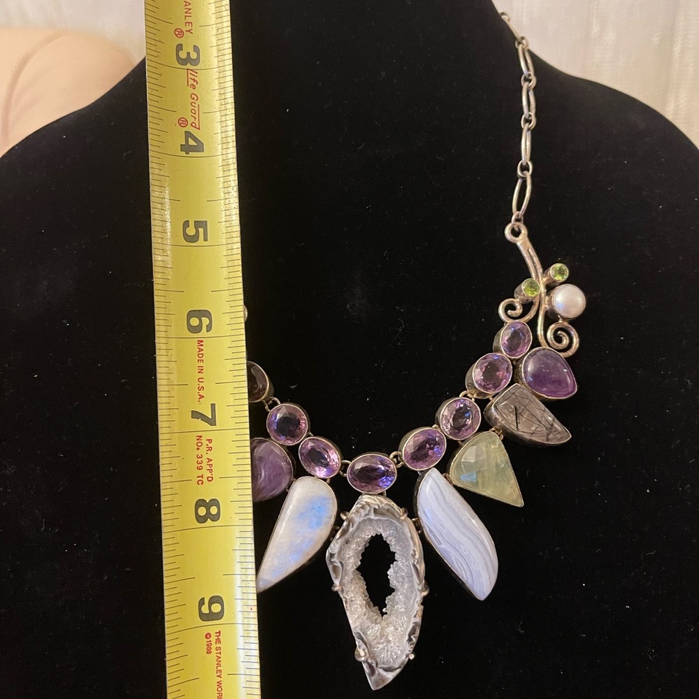 Silver Tone Necklace With Multiple Gem Stones 20” - image 5